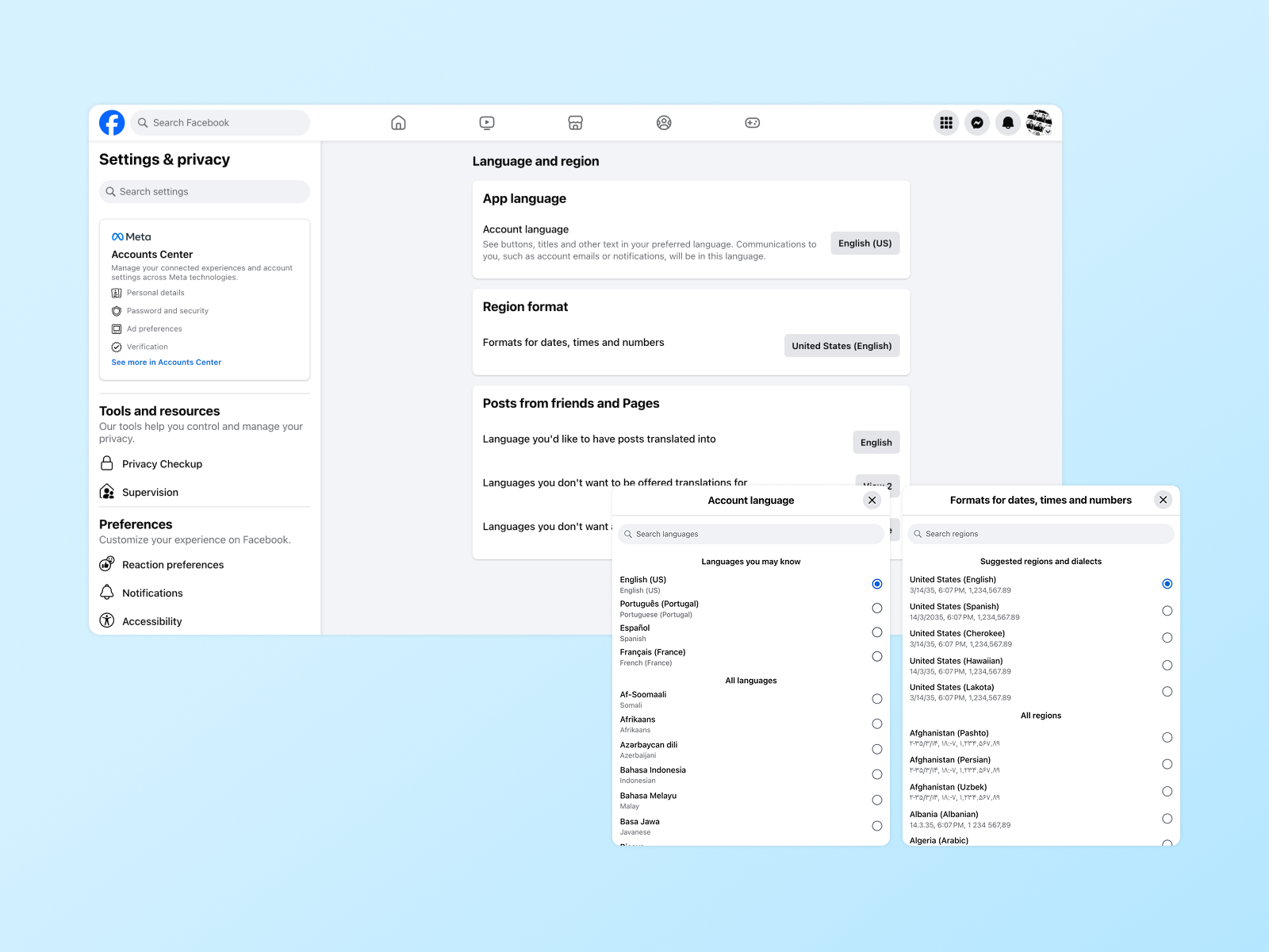 After — redesigned language settings